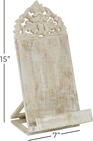 Deco 79 Wood Handmade Intricately Carved Tabletop Display Easel with Foldable Stand, 7" x 8" x 15", White in Saudi Arabia