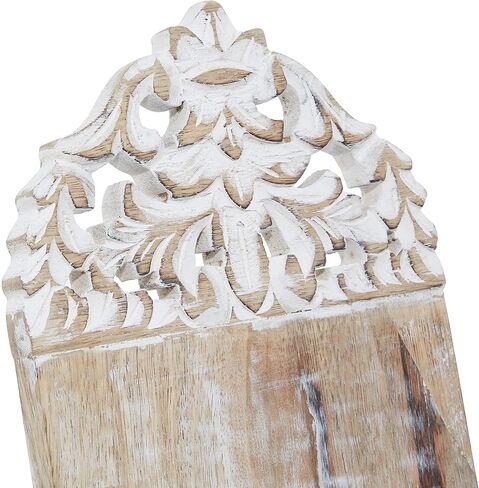 Deco 79 Wood Handmade Intricately Carved Tabletop Display Easel with Foldable Stand, 7" x 8" x 15", White in Saudi Arabia