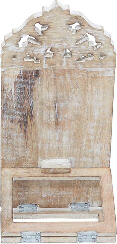 Deco 79 Wood Handmade Intricately Carved Tabletop Display Easel with Foldable Stand, 7" x 8" x 15", White in Saudi Arabia