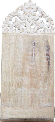 Deco 79 Wood Handmade Intricately Carved Tabletop Display Easel with Foldable Stand, 7" x 8" x 15", White in Saudi Arabia
