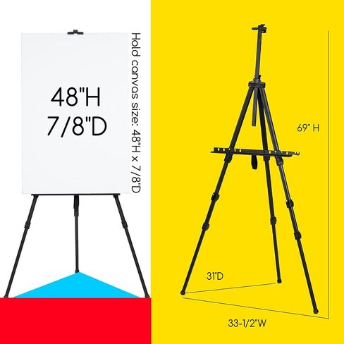 MEEDEN Aluminum Easel Stand, Metal Display Easel, Tripod Travel Easel with Bag, Field Art Easel, Adjustable Portable Easel for Painting, Plein Air Easel, Hold Canvas Max 48"H x 7/8"D in Saudi Arabia
