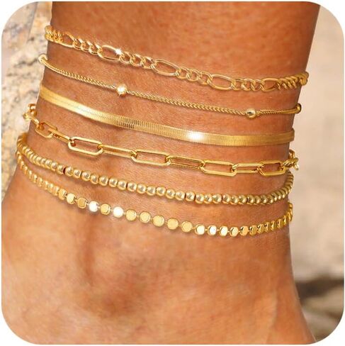 خلخال ذهبي للنساء، أساور الكاحل من الذهب عيار 14 قيراط للنساء، خلخال رابط كوبي مقاوم للماء، مجموعة أساور خلخال مطرزة بالذهب، مجوهرات صيفية عصرية للنساء والفتيات، هدية عصرية in Kuwait