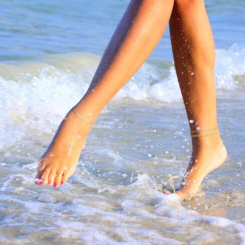 خلخال ذهبي للنساء، أساور الكاحل من الذهب عيار 14 قيراط للنساء، خلخال رابط كوبي مقاوم للماء، مجموعة أساور خلخال مطرزة بالذهب، مجوهرات صيفية عصرية للنساء والفتيات، هدية عصرية in Kuwait