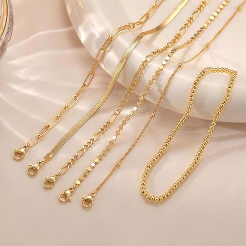 خلخال ذهبي للنساء، أساور الكاحل من الذهب عيار 14 قيراط للنساء، خلخال رابط كوبي مقاوم للماء، مجموعة أساور خلخال مطرزة بالذهب، مجوهرات صيفية عصرية للنساء والفتيات، هدية عصرية in Kuwait