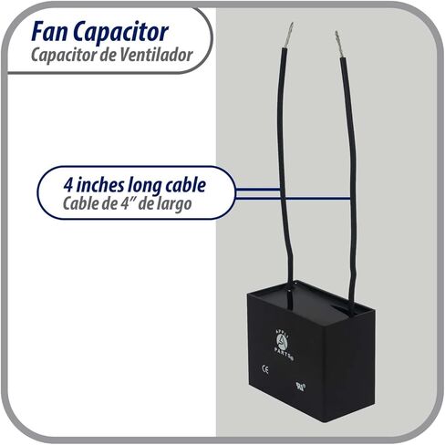 Appli Parts Fan Capacitor 10 mfd (microfarads) uf 250 VAC with 2 Wire Terminal Connections Compatible with Any Brand with Same capacitance 1-7/8in Width 1in Depth 1-1/2in Height CAP-10-250-2C in Saudi Arabia