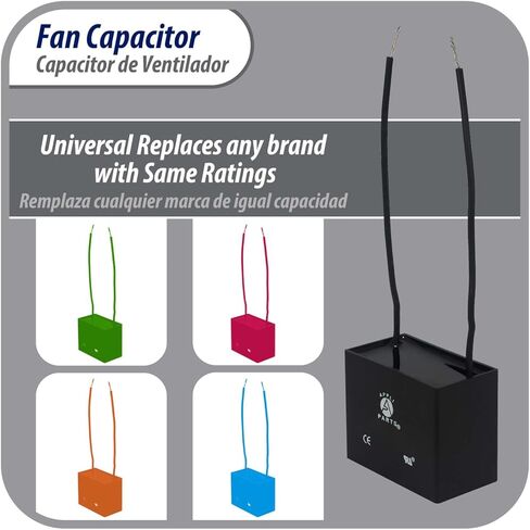 Appli Parts Fan Capacitor 10 mfd (microfarads) uf 250 VAC with 2 Wire Terminal Connections Compatible with Any Brand with Same capacitance 1-7/8in Width 1in Depth 1-1/2in Height CAP-10-250-2C in Saudi Arabia