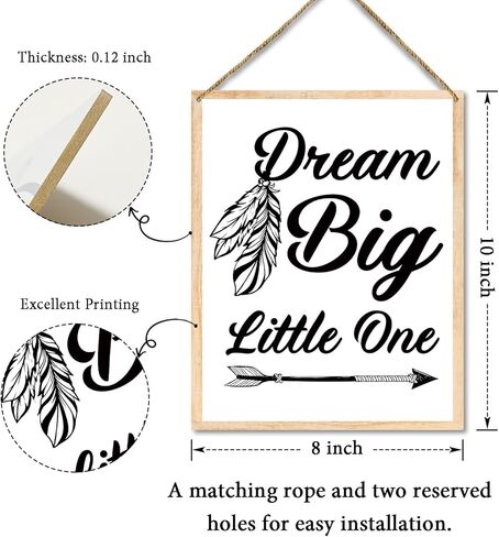 ديكور المنزل لوحة خشبية لافتة معلقة على الحائط، حلم كبير صغير، سهم ملهم من الريش ديكور باب خشبي معلق (قطعة واحدة)، هدية فنية للعطلات في غرفة لعب المزرعة ورياض الأطفال - 16 in Kuwait