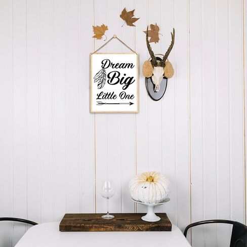 ديكور المنزل لوحة خشبية لافتة معلقة على الحائط، حلم كبير صغير، سهم ملهم من الريش ديكور باب خشبي معلق (قطعة واحدة)، هدية فنية للعطلات في غرفة لعب المزرعة ورياض الأطفال - 16 in Kuwait