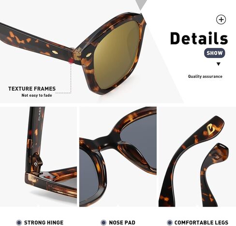 نظارة شمسية Bevi Retro Polarized Designer للرجال والنساء، عدسة حماية من الأشعة فوق البنفسجية 400 خفيفة الوزن in Kuwait