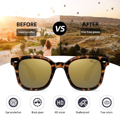 نظارة شمسية Bevi Retro Polarized Designer للرجال والنساء، عدسة حماية من الأشعة فوق البنفسجية 400 خفيفة الوزن in Kuwait