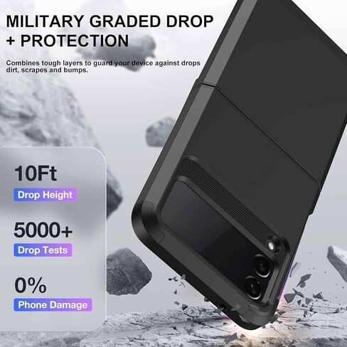 حافظة Annymall لهاتف Samsung Galaxy Z Flip 5 مع حماية مفصلية، غطاء هاتف متين ومقاوم للصدمات والسقوط لكامل الجسم لهاتف Galaxy Z Flip 5 5G (2023) (أسود) in Saudi Arabia