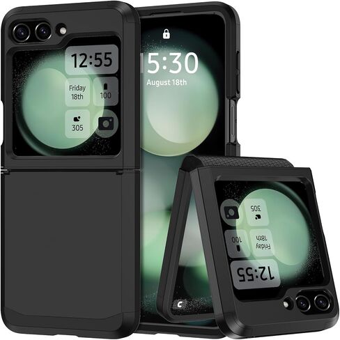حافظة Annymall لهاتف Samsung Galaxy Z Flip 5 مع حماية مفصلية، غطاء هاتف متين ومقاوم للصدمات والسقوط لكامل الجسم لهاتف Galaxy Z Flip 5 5G (2023) (أسود) in Saudi Arabia