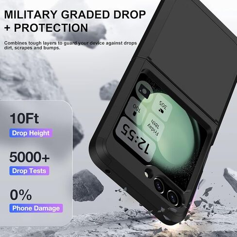 حافظة Annymall لهاتف Samsung Galaxy Z Flip 5 مع حماية مفصلية، غطاء هاتف متين ومقاوم للصدمات والسقوط لكامل الجسم لهاتف Galaxy Z Flip 5 5G (2023) (أسود) in Saudi Arabia