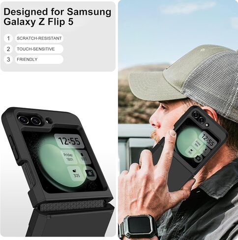 حافظة Annymall لهاتف Samsung Galaxy Z Flip 5 مع حماية مفصلية، غطاء هاتف متين ومقاوم للصدمات والسقوط لكامل الجسم لهاتف Galaxy Z Flip 5 5G (2023) (أسود) in Saudi Arabia