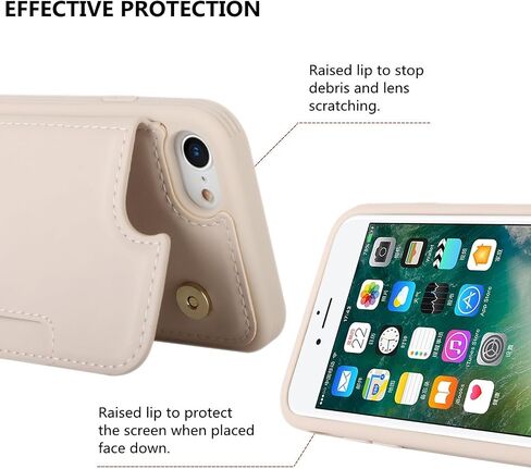 iCoverCase لهاتف iPhone SE(2022)/SE(2020) iPhone 7/8 حافظة هاتف مع حامل بطاقة للنساء والرجال، [RFID Blocking] حافظة محفظة واقية من جلد البولي يوريثان (بيج) in Kuwait