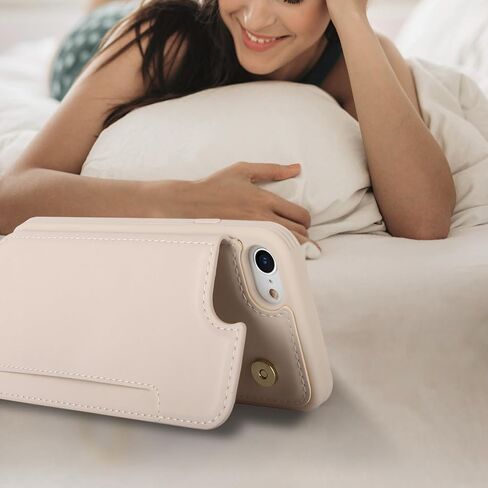 iCoverCase لهاتف iPhone SE(2022)/SE(2020) iPhone 7/8 حافظة هاتف مع حامل بطاقة للنساء والرجال، [RFID Blocking] حافظة محفظة واقية من جلد البولي يوريثان (بيج) in Kuwait