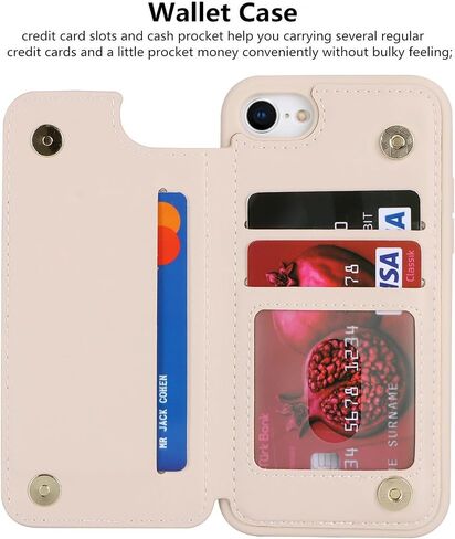iCoverCase لهاتف iPhone SE(2022)/SE(2020) iPhone 7/8 حافظة هاتف مع حامل بطاقة للنساء والرجال، [RFID Blocking] حافظة محفظة واقية من جلد البولي يوريثان (بيج) in Kuwait
