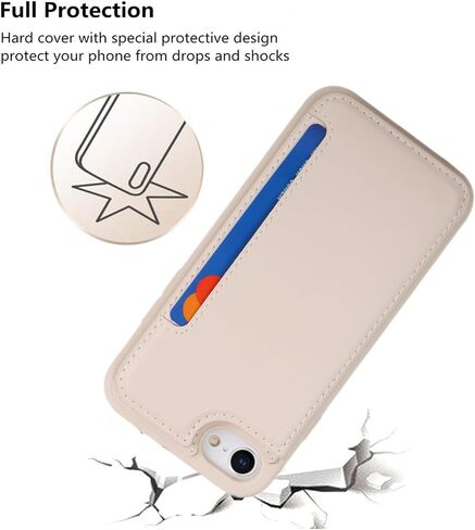 iCoverCase لهاتف iPhone SE(2022)/SE(2020) iPhone 7/8 حافظة هاتف مع حامل بطاقة للنساء والرجال، [RFID Blocking] حافظة محفظة واقية من جلد البولي يوريثان (بيج) in Kuwait