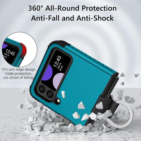GUAGUA Compatible with Samsung Galaxy Z Flip 3 Case 5G 6.7 Inch Hybrid 2 in 1 Hard PC Soft TPU Heavy Duty Rugged Shockproof Full-Body Protective Phone Cover for Samsung Z Flip3, Black in Kuwait