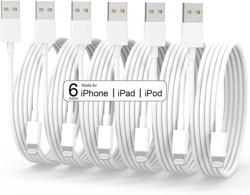 شاحن iPhone [معتمد من Apple MFi] 6 حزم (3/3/6/6/6/10FT) كابل لايتنينج طويل للشحن السريع سلك شاحن iPhone متوافق مع iPhone 14/13/12/11 Pro Max/XS MAX/XR/XS/X/ 8/7/6 بلس آيباد إيربودز (أبيض) in Kuwait