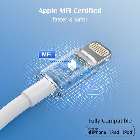 شاحن iPhone [معتمد من Apple MFi] 6 حزم (3/3/6/6/6/10FT) كابل لايتنينج طويل للشحن السريع سلك شاحن iPhone متوافق مع iPhone 14/13/12/11 Pro Max/XS MAX/XR/XS/X/ 8/7/6 بلس آيباد إيربودز (أبيض) in Kuwait