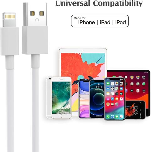 شاحن iPhone [معتمد من Apple MFi] 6 حزم (3/3/6/6/6/10FT) كابل لايتنينج طويل للشحن السريع سلك شاحن iPhone متوافق مع iPhone 14/13/12/11 Pro Max/XS MAX/XR/XS/X/ 8/7/6 بلس آيباد إيربودز (أبيض) in Kuwait