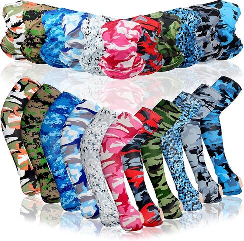 11 Sets UV Sun Protection Arm Sleeves with Face Covering Bandana Neck Gaiter Scarf Ice Silk Cooling Sleeves to Cover Arm Tattoo for Women Men Summer Outdoor Activities Supplies in Saudi Arabia