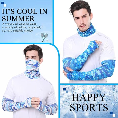 11 Sets UV Sun Protection Arm Sleeves with Face Covering Bandana Neck Gaiter Scarf Ice Silk Cooling Sleeves to Cover Arm Tattoo for Women Men Summer Outdoor Activities Supplies in Saudi Arabia
