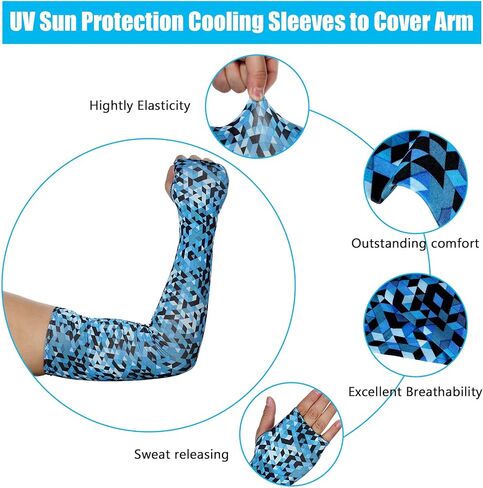 11 Sets UV Sun Protection Arm Sleeves with Face Covering Bandana Neck Gaiter Scarf Ice Silk Cooling Sleeves to Cover Arm Tattoo for Women Men Summer Outdoor Activities Supplies in Saudi Arabia