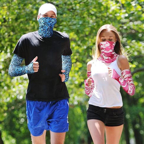 11 Sets UV Sun Protection Arm Sleeves with Face Covering Bandana Neck Gaiter Scarf Ice Silk Cooling Sleeves to Cover Arm Tattoo for Women Men Summer Outdoor Activities Supplies in Saudi Arabia