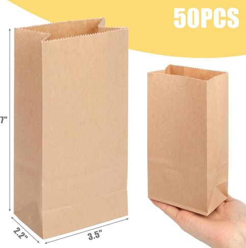 VGOODALL 50PCS Mini Brown Paper Bags,3.5"x2.2"x7" Kraft Paper Bags Small Snack Bag Party Bags Treat Bag for Baby Shower Wedding Party Favors DIY Gift Wrapping in Saudi Arabia