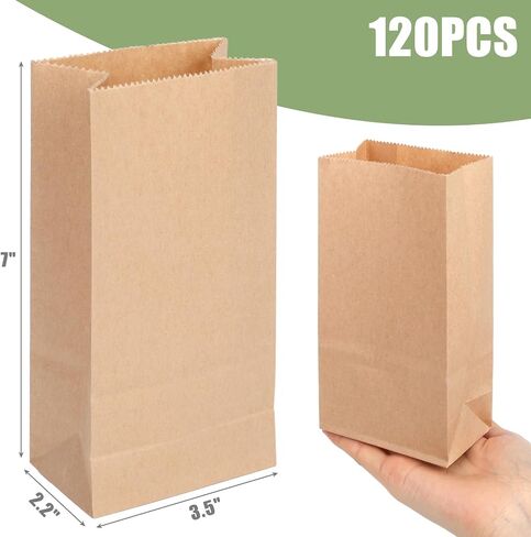 VGOODALL 50PCS Mini Brown Paper Bags,3.5"x2.2"x7" Kraft Paper Bags Small Snack Bag Party Bags Treat Bag for Baby Shower Wedding Party Favors DIY Gift Wrapping in Saudi Arabia