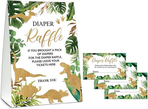 UTESG Diaper Raffle Baby Shower Game Kit, Gold Dinosaur Diaper Raffle Tickets, Greenery Dino Gender Reveal Baby Shower Party Decorations, 1 Standing Sign + 50 Guessing Cards (B07) in Kuwait