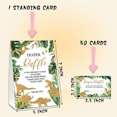 UTESG Diaper Raffle Baby Shower Game Kit, Gold Dinosaur Diaper Raffle Tickets, Greenery Dino Gender Reveal Baby Shower Party Decorations, 1 Standing Sign + 50 Guessing Cards (B07) in Kuwait