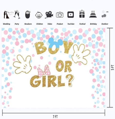 ميكي ماوس أو ميني ماوس خلفية دش الطفل للكشف عن الجنس لوازم الحفلات 7x5 بريق الوردي أو الأزرق خلفية استحمام الطفل لصبي وفتاة الفينيل ميني ربطة القوس فيونكة بيضاء ميكي الأيدي الخلفيات in Kuwait