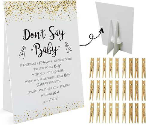 لعبة لا تقل الطفل باللون الذهبي اللامع (علامة واحدة و50 مشبك ملابس طبيعي صغير) لا تقل لعبة استحمام الطفل، ديكورات حمام الطفل، ألعاب حمام الطفل محايدة للجنسين (2DS12) in Kuwait