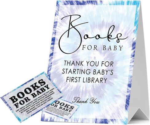 JIRIM-BEUTY Baby Shower Book for Baby Baby Shower Invitations Set (1 Stand Sign & 50 Tickets), Colorful Tie Dye Theme, Bring a Book Instead of a Card, Funny Party Game, Gender Reveal - JRM296 in Kuwait