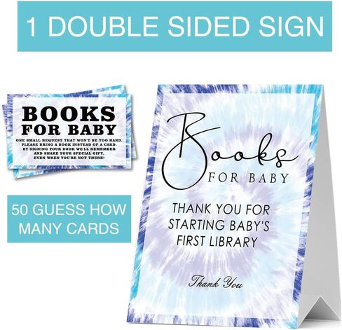 JIRIM-BEUTY Baby Shower Book for Baby Baby Shower Invitations Set (1 Stand Sign & 50 Tickets), Colorful Tie Dye Theme, Bring a Book Instead of a Card, Funny Party Game, Gender Reveal - JRM296 in Kuwait