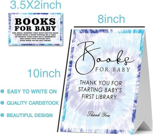 JIRIM-BEUTY Baby Shower Book for Baby Baby Shower Invitations Set (1 Stand Sign & 50 Tickets), Colorful Tie Dye Theme, Bring a Book Instead of a Card, Funny Party Game, Gender Reveal - JRM296 in Kuwait