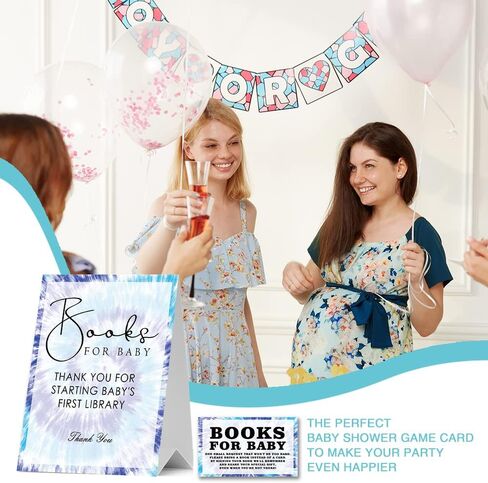 JIRIM-BEUTY Baby Shower Book for Baby Baby Shower Invitations Set (1 Stand Sign & 50 Tickets), Colorful Tie Dye Theme, Bring a Book Instead of a Card, Funny Party Game, Gender Reveal - JRM296 in Kuwait
