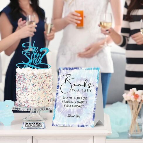 JIRIM-BEUTY Baby Shower Book for Baby Baby Shower Invitations Set (1 Stand Sign & 50 Tickets), Colorful Tie Dye Theme, Bring a Book Instead of a Card, Funny Party Game, Gender Reveal - JRM296 in Kuwait