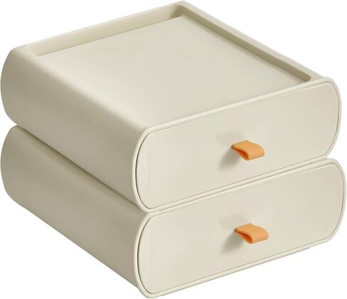Desktop Storage Box, Stackable Makeup Drawer Organizer, Desk Organization for Makeups, Countertop, Bathroom, Dorm, Office, (2 Pack, Ivory) in Kuwait