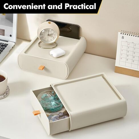 Desktop Storage Box, Stackable Makeup Drawer Organizer, Desk Organization for Makeups, Countertop, Bathroom, Dorm, Office, (2 Pack, Ivory) in Kuwait