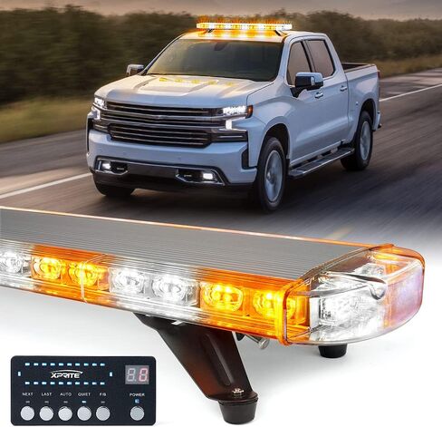 Xprite 48 Inch LED Amber Rooftop Emergency Warning Lights Bar 16 Strobe Patterns w/Adjustable Mounting Brackets for Vehicles, Security, Law Enforcement, Snowplow, Tow Trucks, Crane, Construction Cars in Saudi Arabia