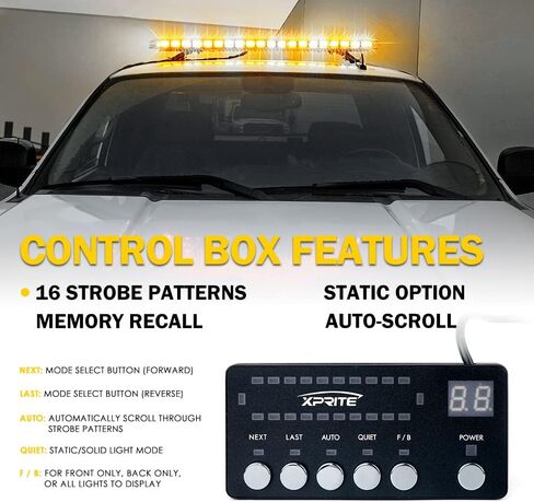 Xprite 48 Inch LED Amber Rooftop Emergency Warning Lights Bar 16 Strobe Patterns w/Adjustable Mounting Brackets for Vehicles, Security, Law Enforcement, Snowplow, Tow Trucks, Crane, Construction Cars in Saudi Arabia