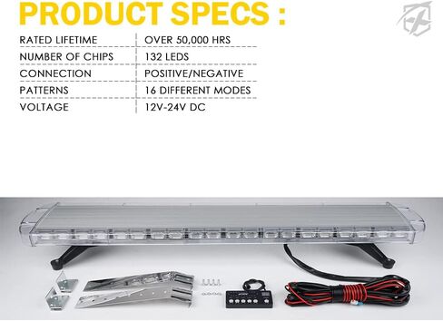 Xprite 48 Inch LED Amber Rooftop Emergency Warning Lights Bar 16 Strobe Patterns w/Adjustable Mounting Brackets for Vehicles, Security, Law Enforcement, Snowplow, Tow Trucks, Crane, Construction Cars in Saudi Arabia