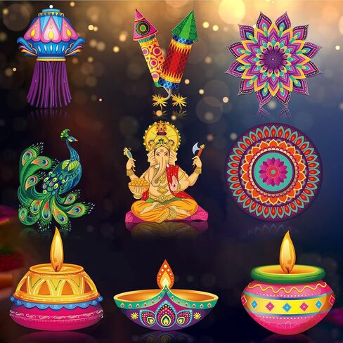 45 Pieces Diwali Cutout Decorations, Diwali Diyas Party Decorations Supplies, Diwali Rangoli Cutout Cards for Happy Diwali Festival Party Hanging Decorations for Wall, Door, Window, Ceiling, 9 Styles in Saudi Arabia
