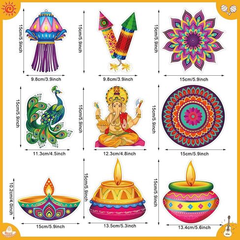 45 Pieces Diwali Cutout Decorations, Diwali Diyas Party Decorations Supplies, Diwali Rangoli Cutout Cards for Happy Diwali Festival Party Hanging Decorations for Wall, Door, Window, Ceiling, 9 Styles in Saudi Arabia