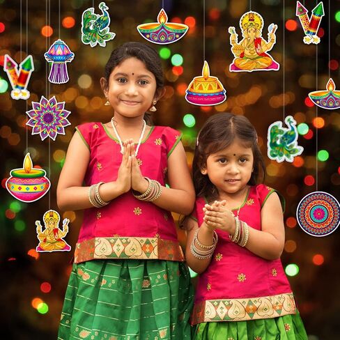 45 Pieces Diwali Cutout Decorations, Diwali Diyas Party Decorations Supplies, Diwali Rangoli Cutout Cards for Happy Diwali Festival Party Hanging Decorations for Wall, Door, Window, Ceiling, 9 Styles in Saudi Arabia