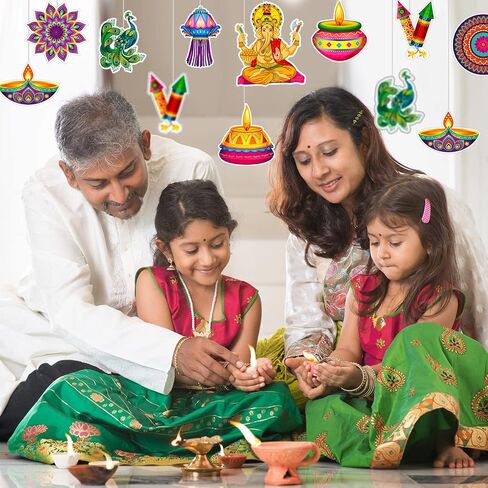 45 Pieces Diwali Cutout Decorations, Diwali Diyas Party Decorations Supplies, Diwali Rangoli Cutout Cards for Happy Diwali Festival Party Hanging Decorations for Wall, Door, Window, Ceiling, 9 Styles in Saudi Arabia